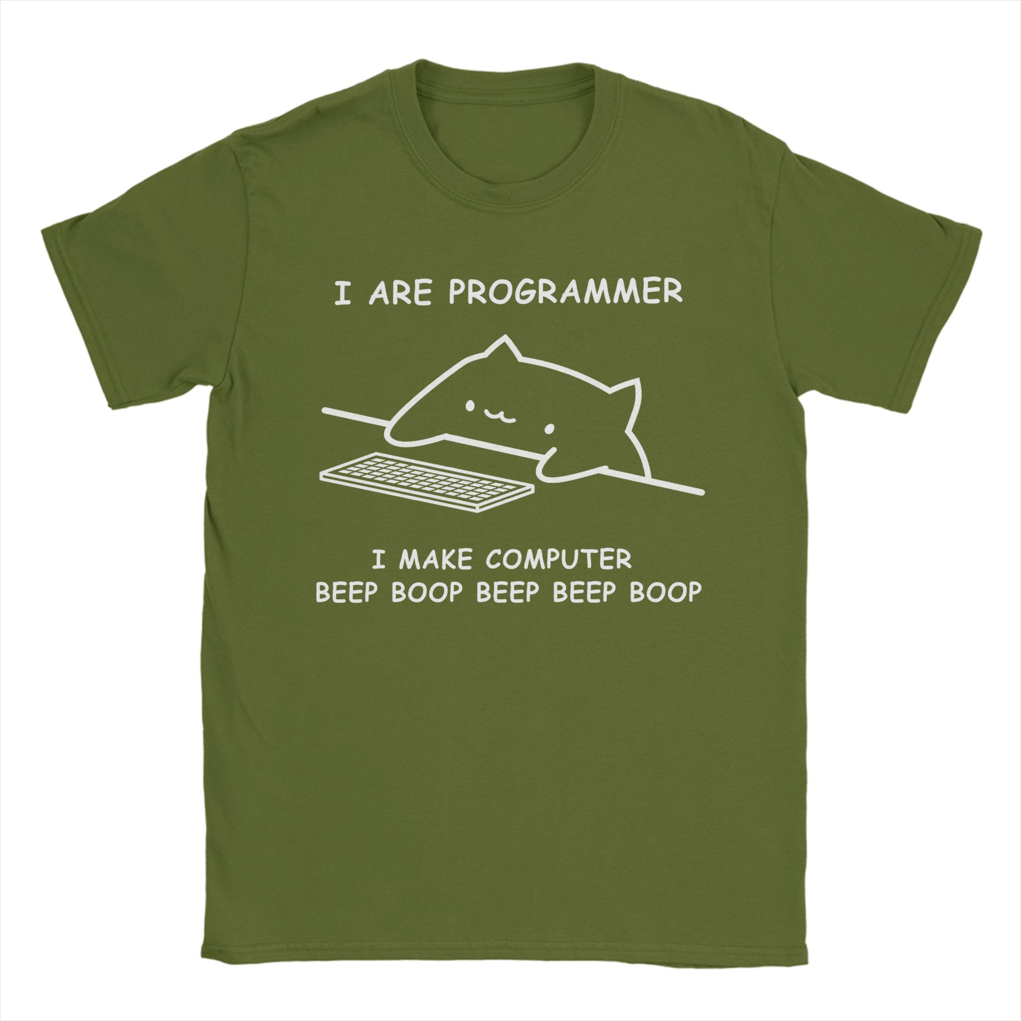 

Men Cat Programmer Cat Playing Computer Games T Shirt Cotton Tops Funny Short Sleeve Crewneck Tees Printed T-Shirt 4XL