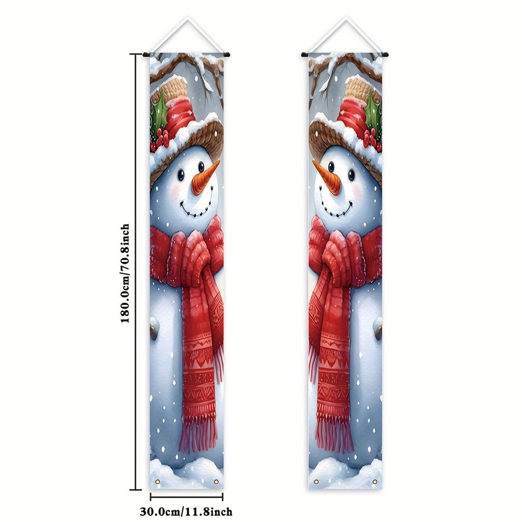 Merry Christmas Couplet Banner Snowman 1 Pair Polyester Indoor Outdoor Decor