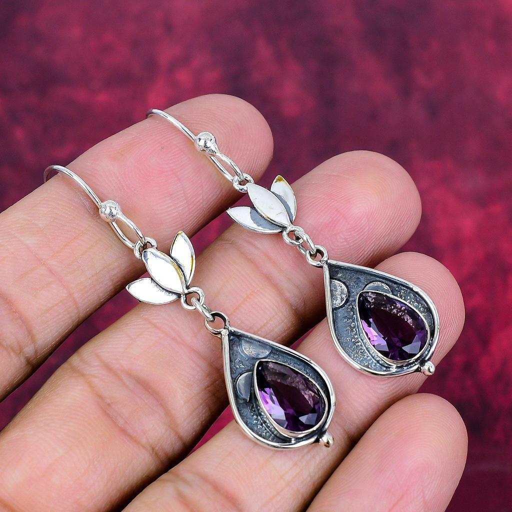 Amethyst Earrings Gemstone Jewelry, 925 Solid Sterling Silver Earrings, Gift For Women Handmade Earrings