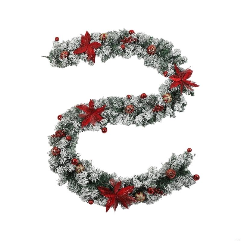 

Christmas Flocking Wreath With Realistic Snow Effect Pine Garlands With Red Berries PVC Seasonal Room Decoration 1.5M червоний