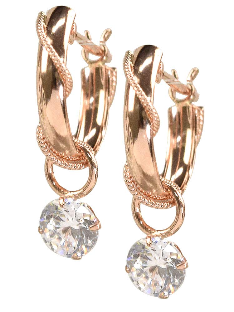 Cubic Zirconia 10K Pink Gold Hoop Snap Simple and Dainty for Kk164 [Four-Leaf Clover] Earrings, 2-Way Earrings, Women