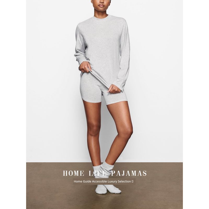 

Boyfriend Boyfriend Style Kardashian Sister Jin s Same Pajamas Women Modal Long sleeve Shorts Homewear Set Heather Gray L