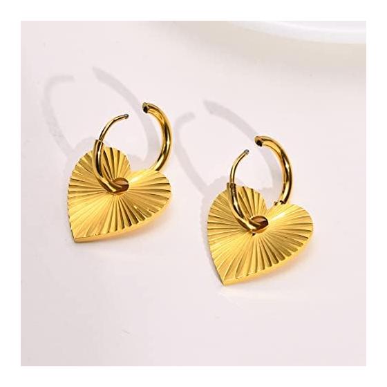 Rockyu Hoop Earrings for Women, Gold Brand, Heart Earrings, Swaying Pattern, Light Surface, Mirror Surface Treatment, Surgical Stainless Steel,