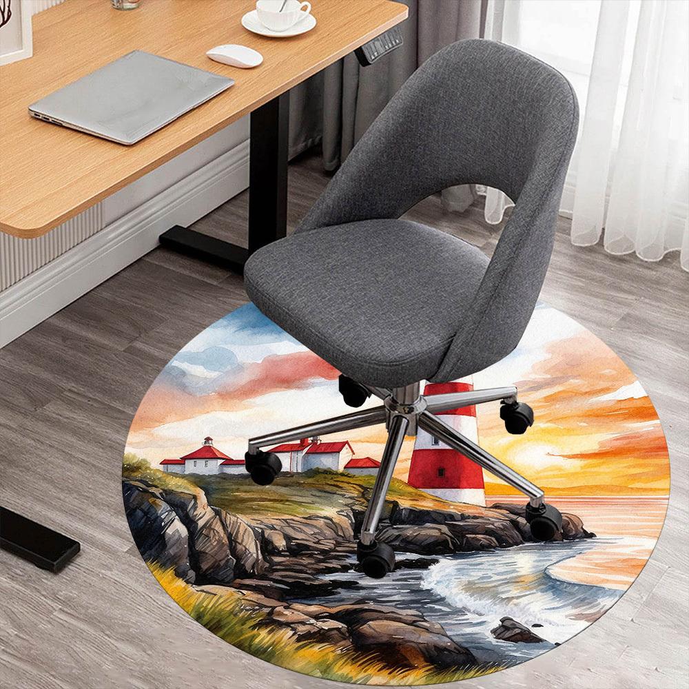 

1pc Lighthouse Sunset Round Chair mat office Area Rug - Non-Slip, Floor Mat for Office, Bedroom, Ideal home decor gift p0105114 80cm