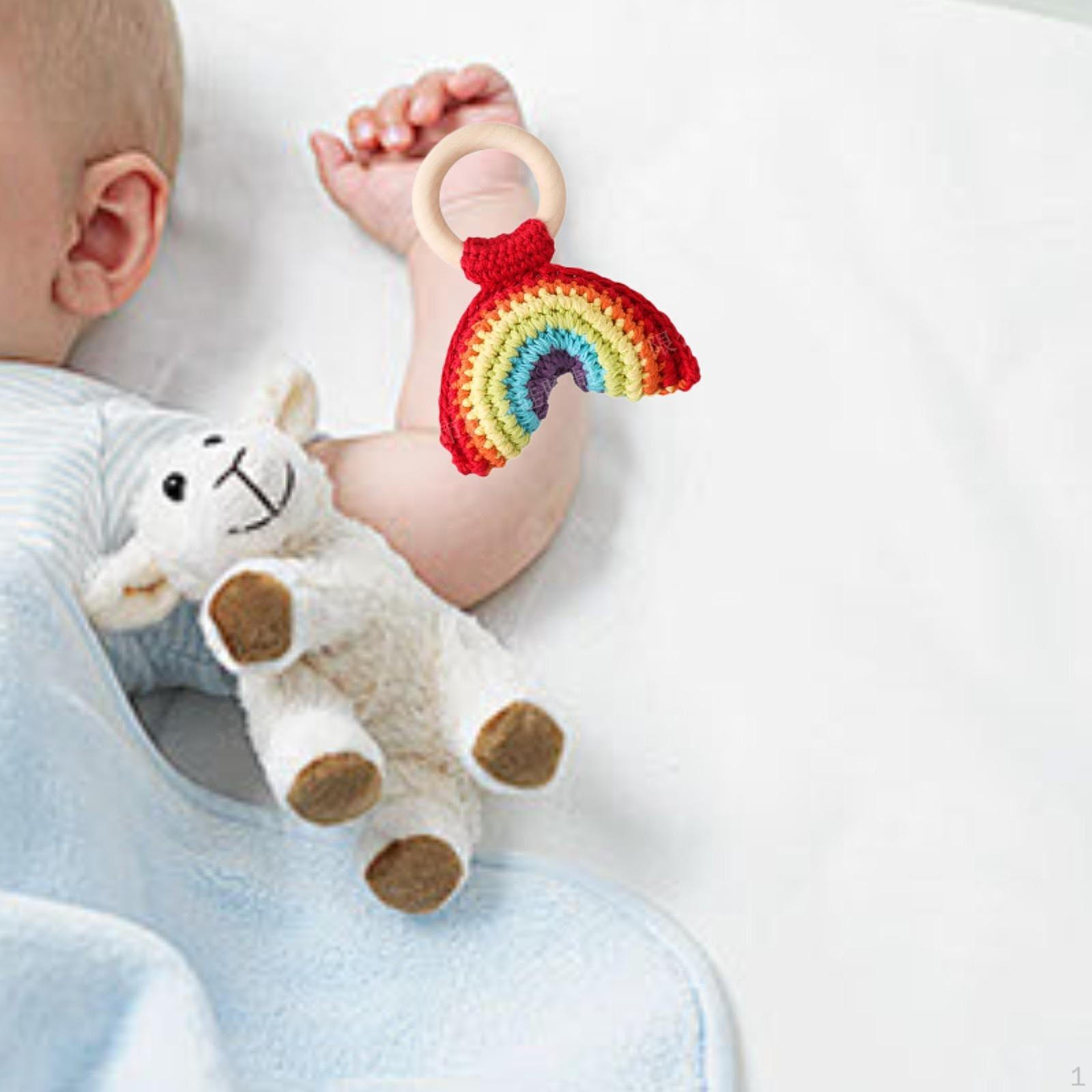 

Crochet Baby Rattle Cute Newborn Soothing Toy for Shower Gift Birth Lemon Rainbow