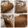 Women's Vintage Suede Tassel Crossbody Bag - Retro Frosted Shoulder Accessory for Autumn/Winter