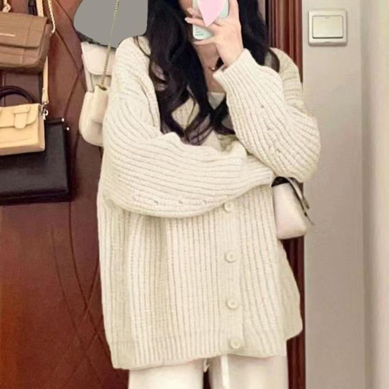 Sweet Pink Knitted Cardigan Sweater Women Korean Long Sleeve V Neck Cardogans Woman Wild Button Up Jumper Coat Female