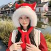 Tassels New Year Pullover Cap Lace Up Scarf Gloves Hat Kawaii Lion Dance Beanies Hat  Female/Girls