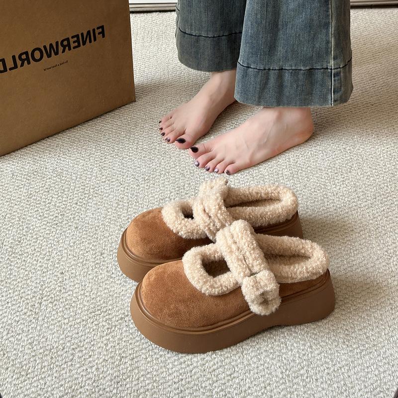 Small man keeps warm Mary Jane super thick-soled fluffy shoes for women's autumn and winter wear 2025 new velvet thickened cotton shoes