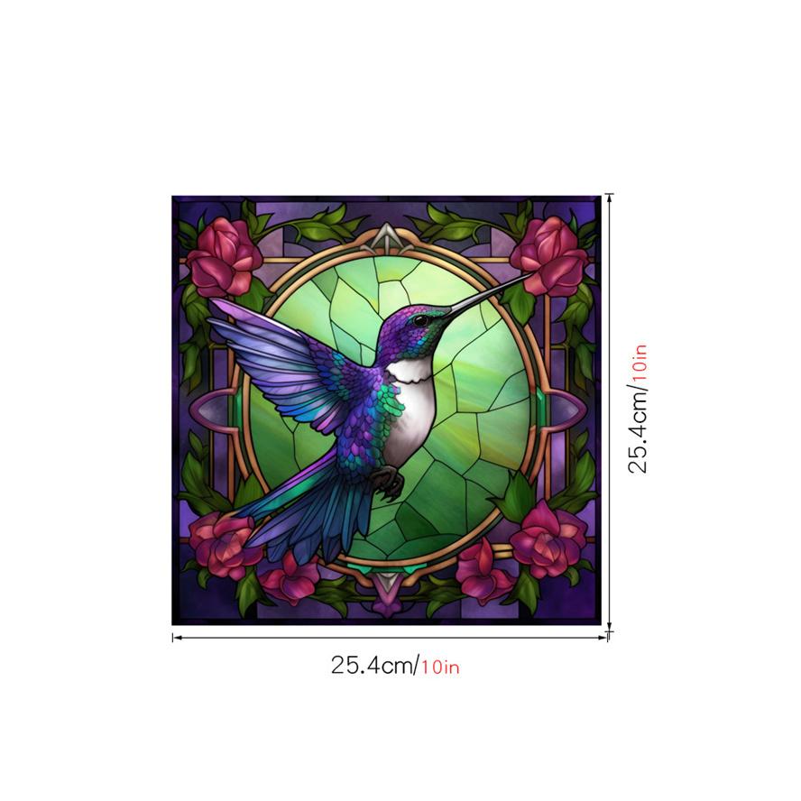 New Antique Color Dyed Hummingbird Iris Japonica Window Glass Electrostatic Sticker Detachable Decorative Film Home Decorations