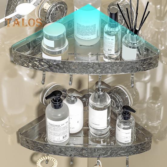 Bathroom Storage Rack with Hooks Transparent Wall-mounted Punch-free Self-adhesive Great Load Bearing Anti-slip Cosmetic Toothpaste Sink Oaganizer