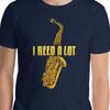 Funny Sax Player I Reed A Lot Saxophone Music Theory Literature Pun Orchestra Band Class Musician Alto Tenor Baritone Sax Gift T-Shirt
