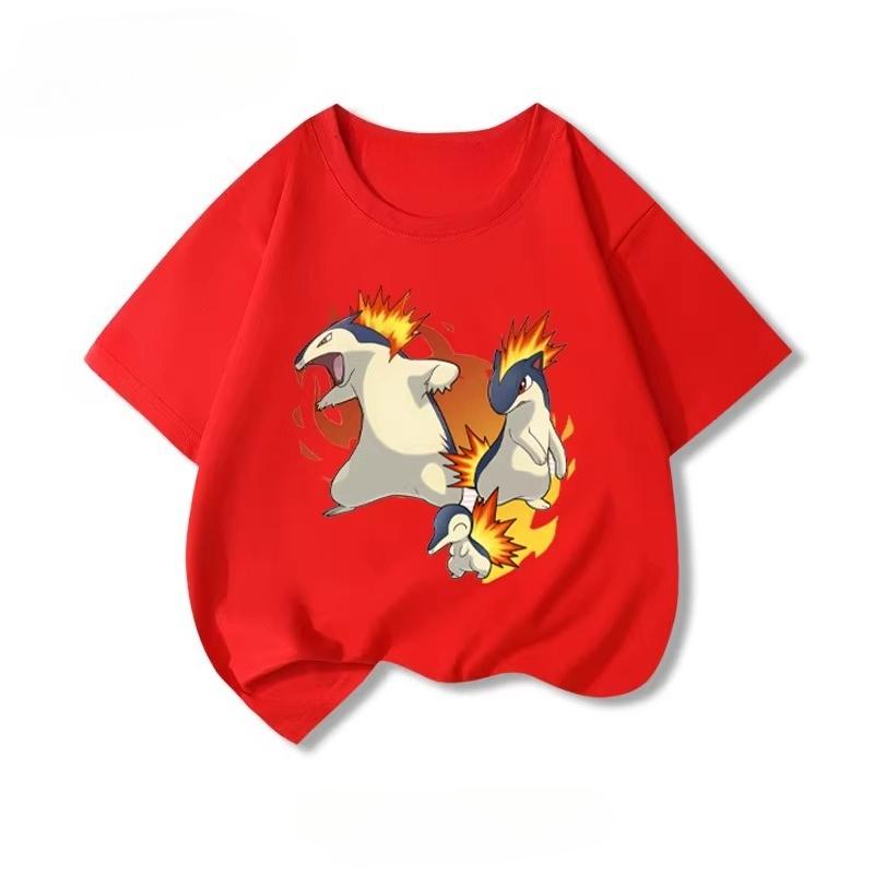 Potdemiel  New Summer Style Pure Cotton Childrens TShirts Pikachu Print Unisex Size Comfortable and Breathable