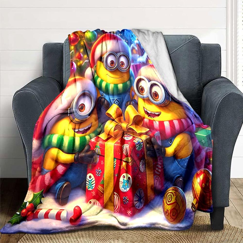 1Pc Christmas Minions Gift Night Blanket Soft Throw Blanket For Home Bedroom Bed Sofa Travel Office Solid Christmas Blanket