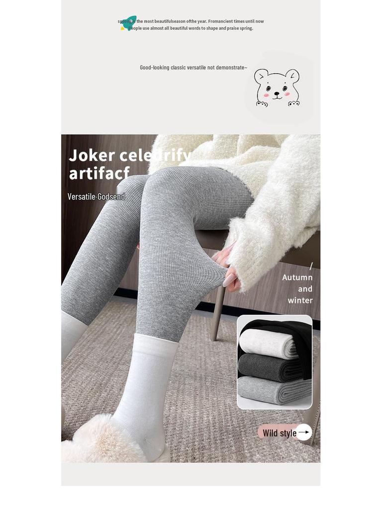 Women's Gray Slim Fit Cotton Leggings - 2025 New Warm Plus Velvet for Autumn/Winter