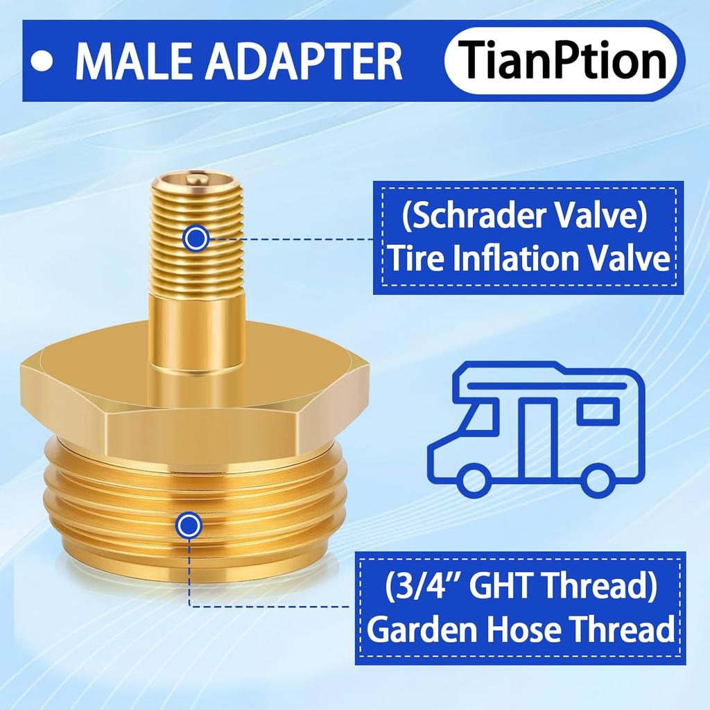RV Blow Out Plug For Winterization - Brass Sprinkler Water Blow-Out Adapter With Schrader Valve To 3/4'' GHT Garden Hose Connection Winterizing
