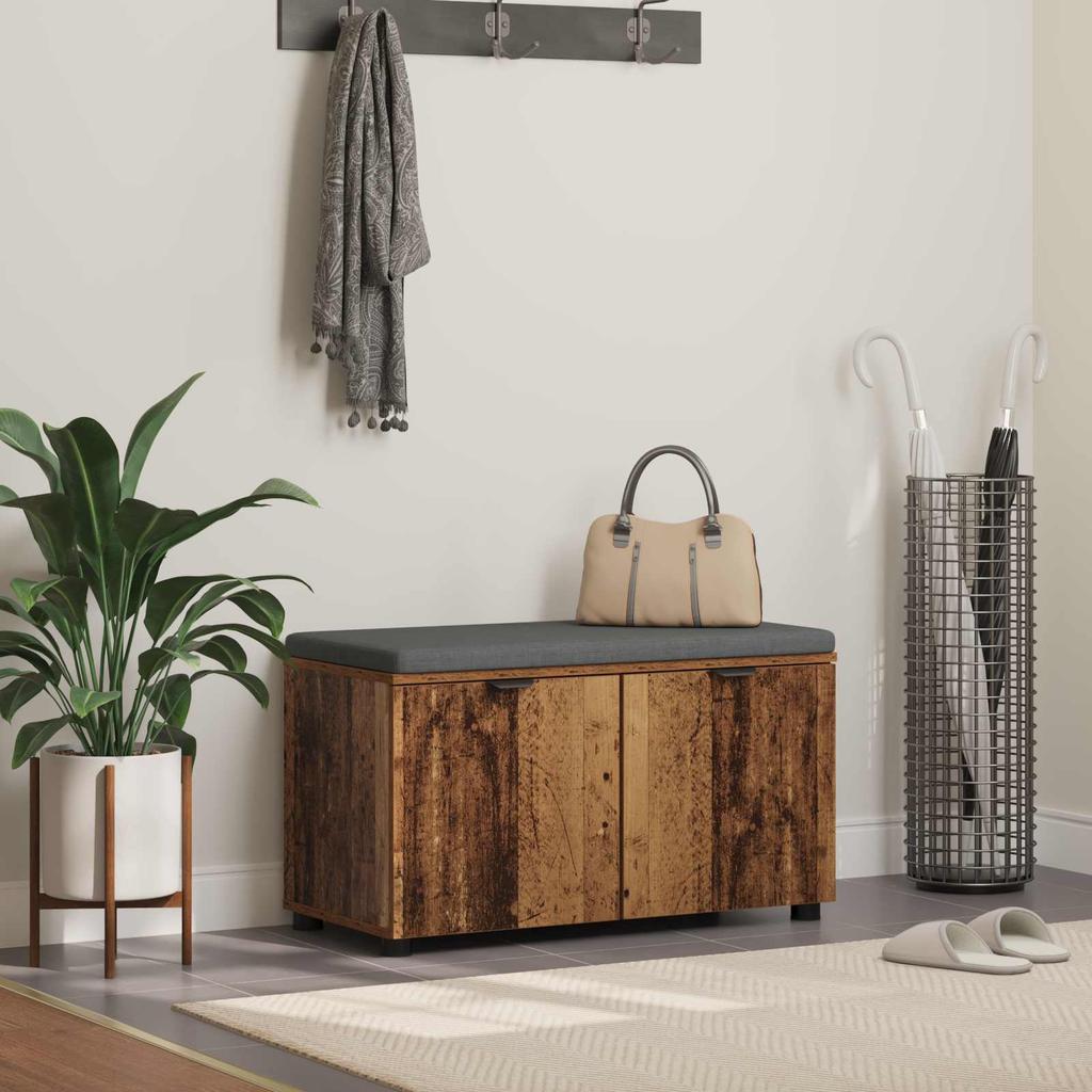 Hallway Bench with Cushion Shelf and Door Reclaimed Wood Look 80 x 38 x 46 cm