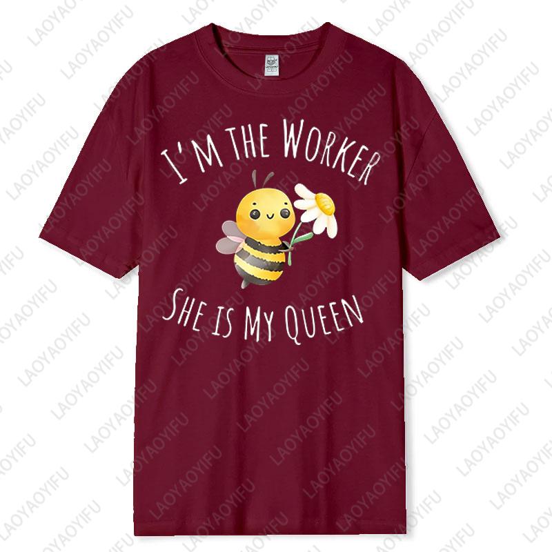 Valentine Couples Shirts Rude Couples Shirt Funny Queen Bee Lovely Honey Humor Family Unisex Adult Cotton Tee Lovers Clothes S