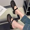 Fashion Spring New Baotou Slippers Women's Fashion Round Head Shallow Mouth Mesh Cloth Breathable One Word Belt Mid-heel Sandals
