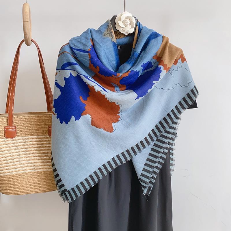Literary Style Niche Plant Painting Pattern Square Scarf Fashion Trend Shawl Scarf