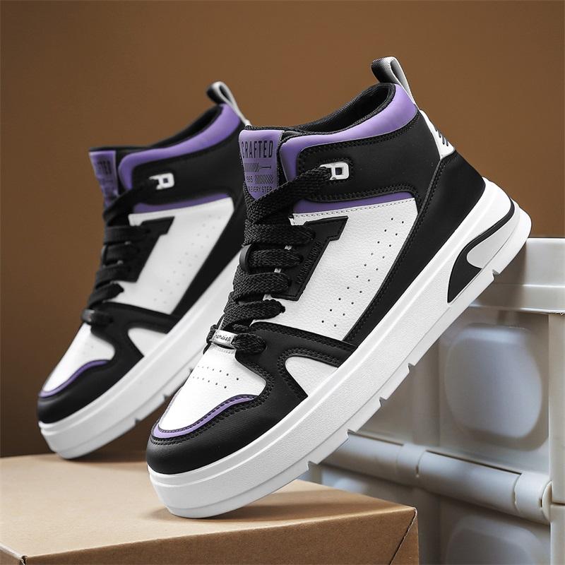 Heightening Height Increase 8cm Split PU Leather Leisure Designer Shoes New High Top Skateboard Shoes Casual Men Sneakers