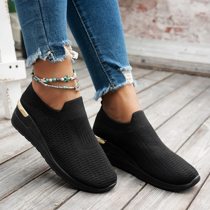 Women’s Knit Mesh Slip-On Sneakers Platform Wedge Casual Shoes