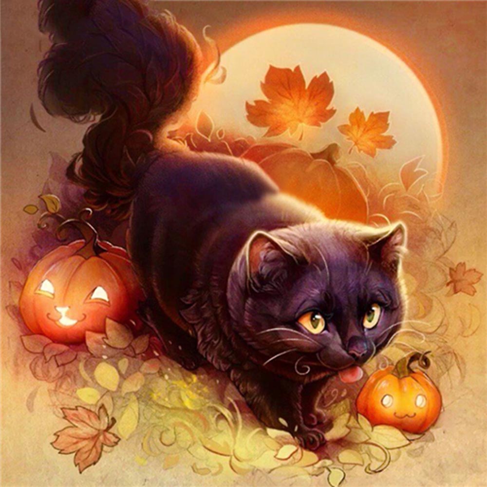 

5D Ручная алмазная живопись Мозаика Работа Маленькая черная кошка Площадь / круглый Бриллиантовая вышивка Подарок или украшение