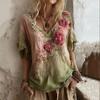 Women Tops 3D Printed Imitation Jacquard V-Neck Short Sleeve Loose Fit Soft Breathable Summer Shirt Daily Wear