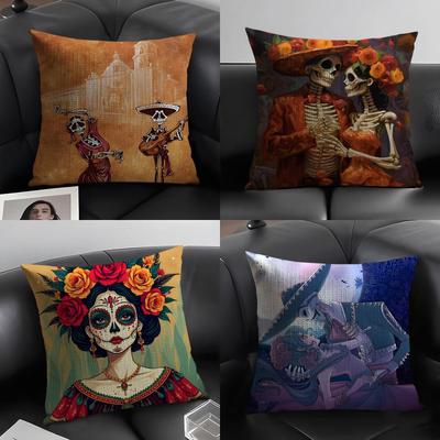 Festival Day Of The Dead Art 3 Pillow Case Linen Cushion Covers For Decorative Sofa Home Pillows Case Car Chair Pillows Cases