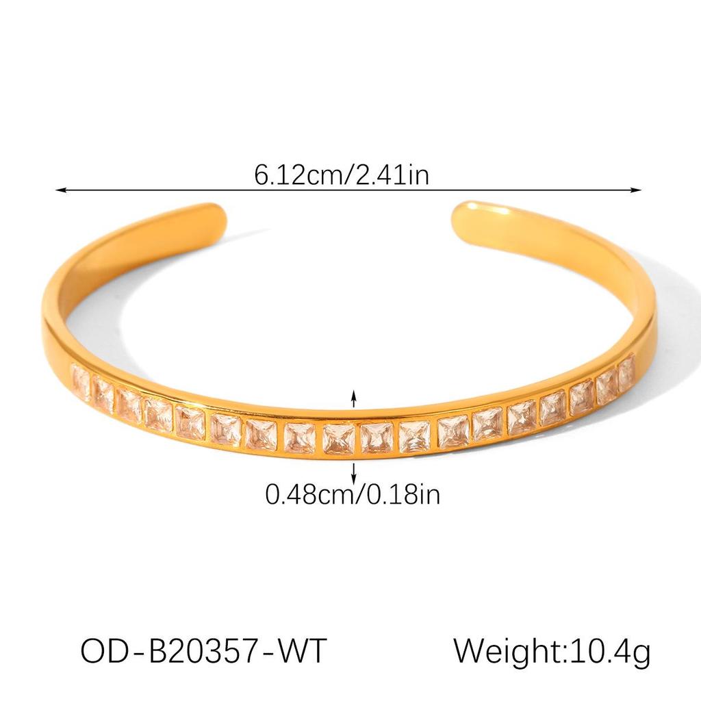 18K Gold-Plated Diamond-Studded Stainless Steel Bangle – Light Luxury Zircon Autumn/Winter Bracelet for Women