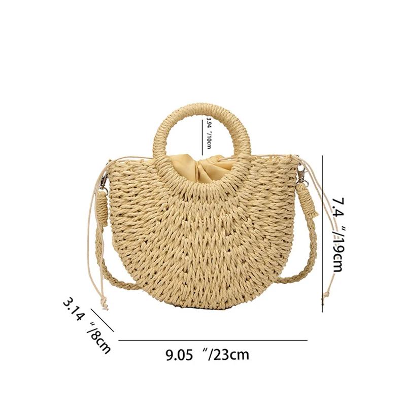 Handwoven Straw Rattan Half-Moon Beach Handbag Large Capacity Women Summer Hollow Out Shoulder Bag Crossbody Bags