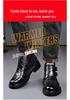 Men's Autumn/Winter Chelsea Leather Boots with Embossed Pattern, Buckle, Plus Velvet Warmth, and Velcro. Short Martin-Style.