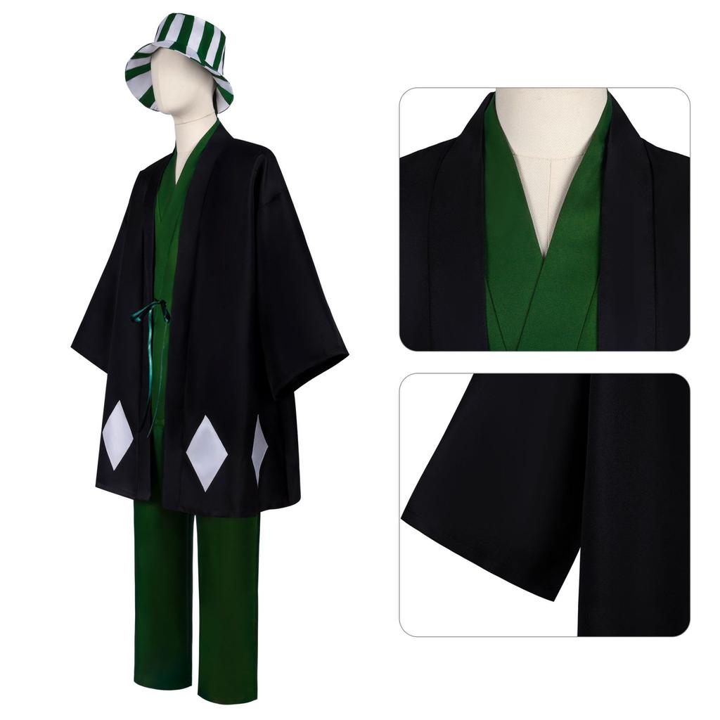 Anime Bleach Cosplay Urahara Kisuke Gotei 13 Costume Kimono Uniform Cape Top Pants Hat Full Suit For Halloween Costume For Adult