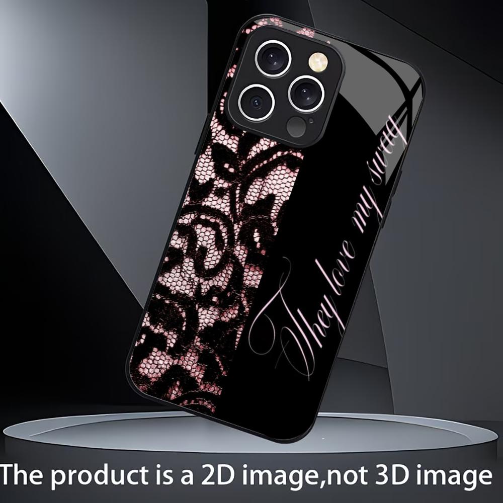 Trendy Black Pink Lace phone case mobile phones for iphone 17 pro max cover Glass for iPhone 17 16 15 14 13 12 11pm Pro Plus