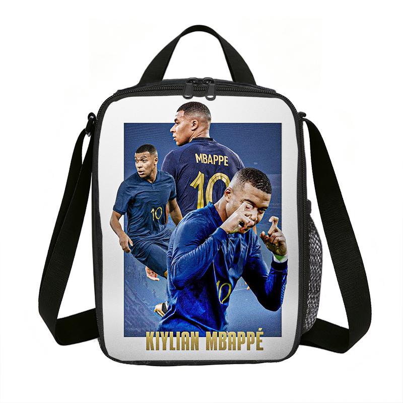 Leer, Reizen Geïsoleerde Lunchtassen M-Mbappe Thermische Tas Voetbalster Lunchcontainer Lekvrije Tote Lunchbox Voedsel Bewaartassen