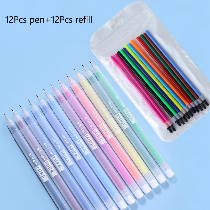 24/12PCS/Box Color Gel Pen Refill Kit Kawaii 05mm Candy Colors Ballpoint Pens Student Office Writing Pens School Stationery