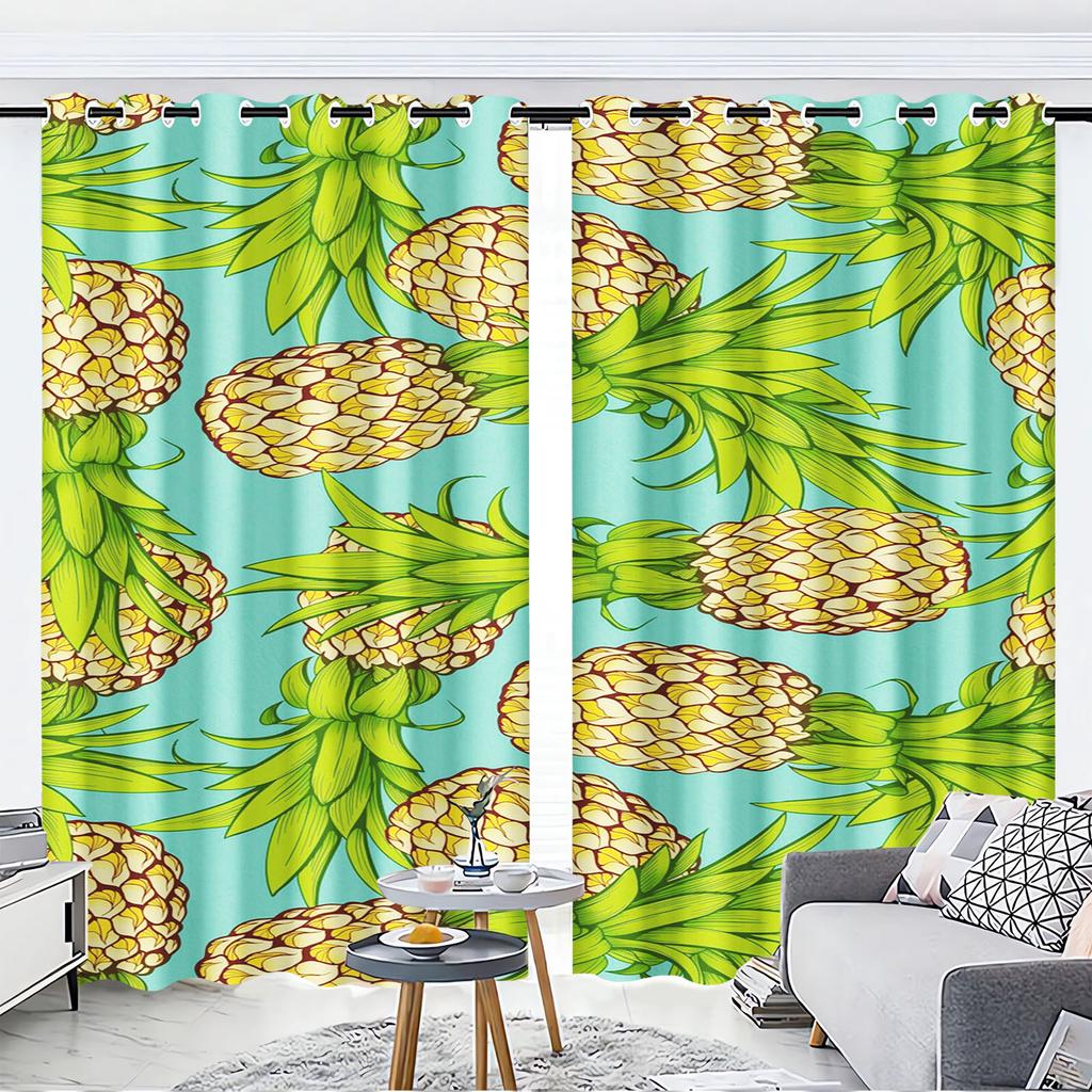 Pineapple Cartoon Cute Fruit Print Home Style Decoration Polyester Window Children Bedroom Living Room Curtain With Darkening Perfect For Great