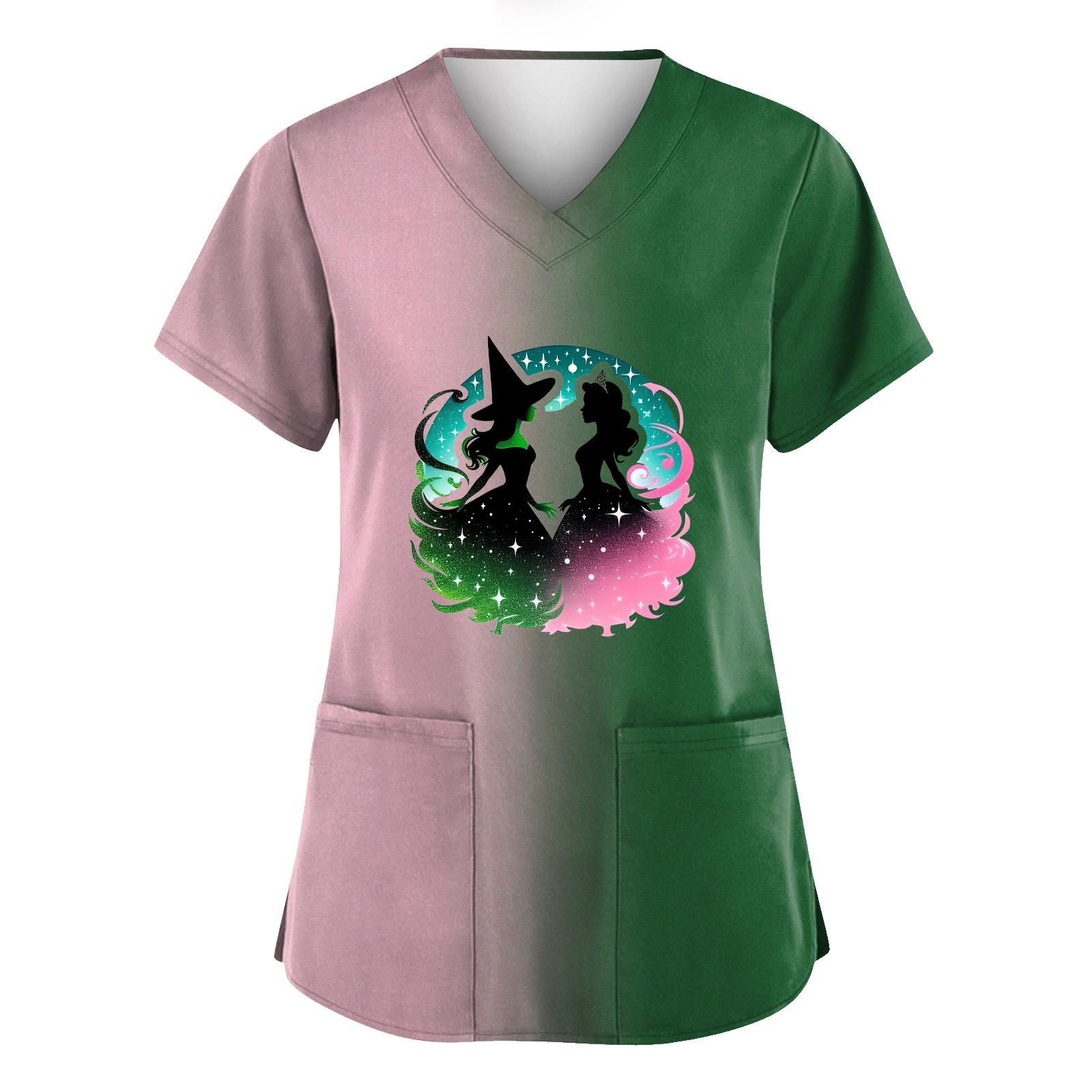 

Жіночий модний робочий одяг з V-подібним вирізом і короткими рукавами з принтованими кишенями XL кавун червоний колір