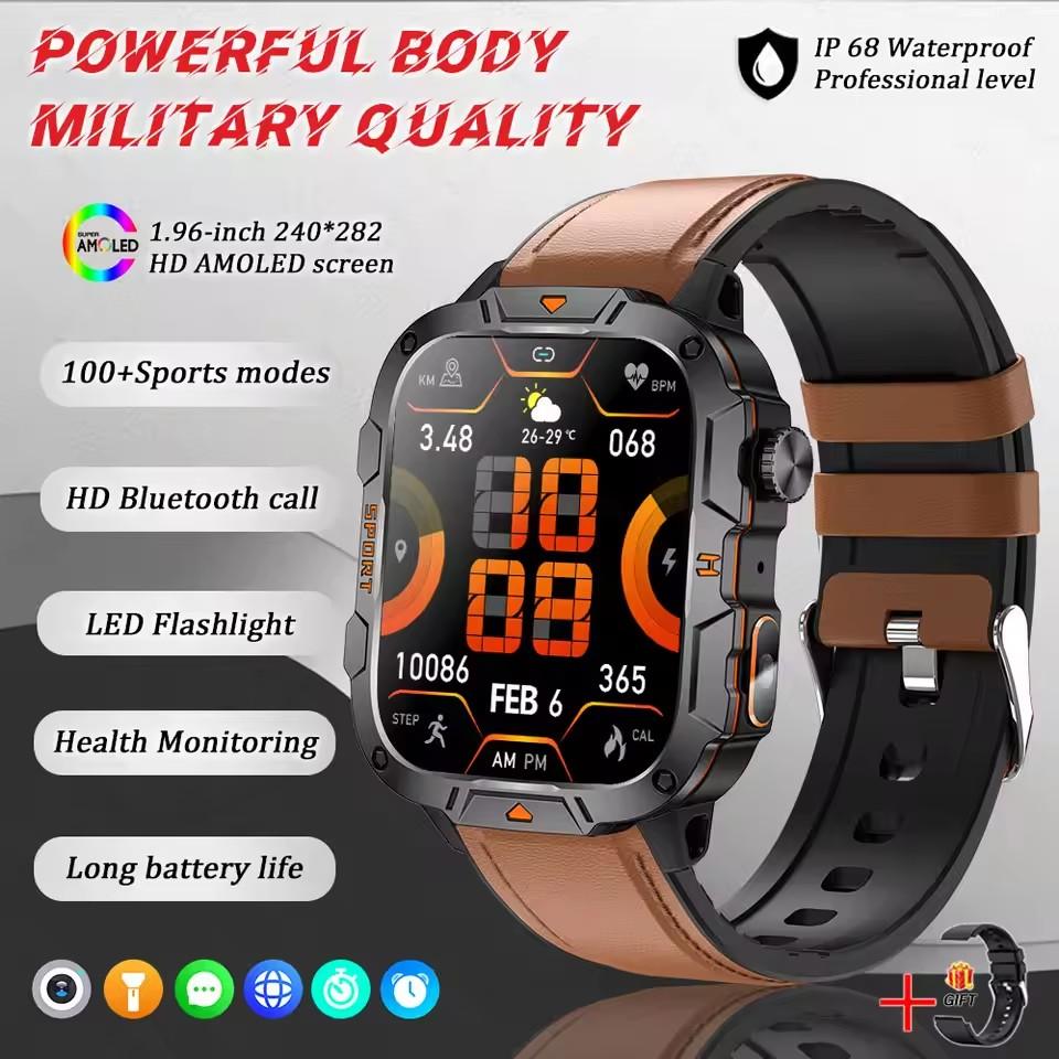2025 New Military Grade Smart Watches Men 1.96" AMOLED 5ATM Waterproof Sports FitnessTracker BT Call Smartwatches Women For IOS