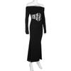 Elegant French Lace One-Shoulder Fishtail Knit Dress - Slim-Fit Waist-Cinching Long Gown for Women