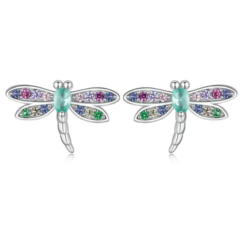 925 Silver Mini Flower Butterfly Bird Bee Stud Earrings Rainbow Moonstone Kitty Cat Ear Studs Girl Party Jewelry