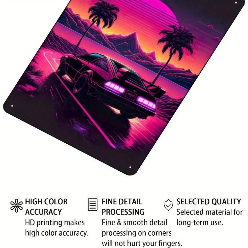 Retro Synthwave Car Sunset Metal Tin Sign Vintage Vaporwave Wall Art Unframed Man Cave Decor 8x12 Inch