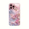 Luxury Butterfly Pearl Pattern Pink Metallic Paint Glass Phone Case For iPhone 11 12 13 14 15 16 17 Pro Max Plus 16E 17Air Cover