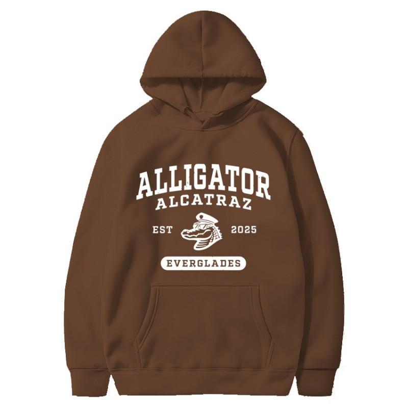 Unisex Hooded Long Sleeve Sweatshirt With Alligator Print Loose Fit Casual Streetwear Fall