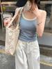 Summer Korean Slim-fit Square Neck Color-Contrast Vest with Chest Pads for Women