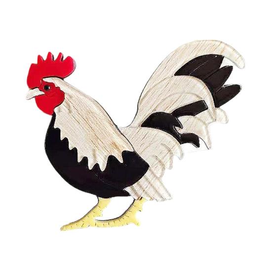 Chicken Rooster Brooch Pin Acrylic Lightweight Farm Animal бежевый