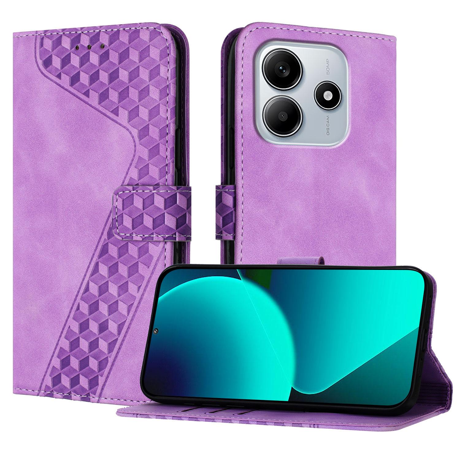 

For Xiaomi Redmi Note 14 4G (164.84x78.15x8.16mm) Leather Case 7-Shaped Pattern Wallet Stand Shockproof Phone Cover Purple