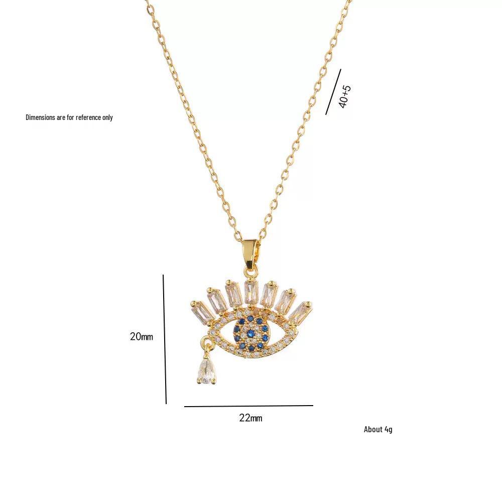Cross Devil's Eye Necklace: Colorful Zirconia Pendant on Titanium Steel Clavicle Chain