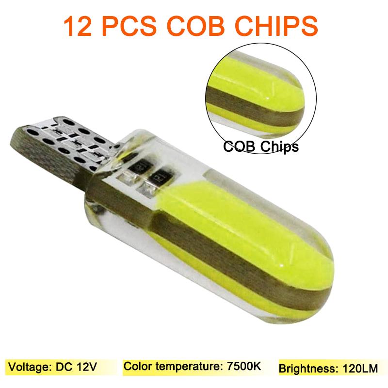 10 PCS T10 W5W LED Bulbs COB 12V 7500K White Car Wedge Side Signal Lights Interior Door Dome Trunk License Plate Lamps Silicone