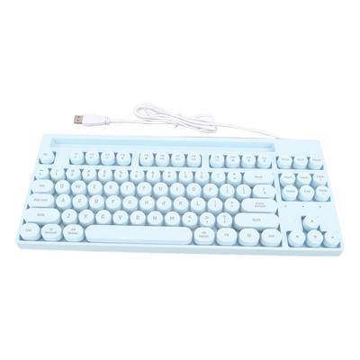 87 Keys Wired Gaming Keyboard ABS Punk Round Keycaps USB Keyboard with Light and Stand for Computer Laptop PC Blue